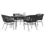 Juego de comedor jardín 5 piezas cojines ratán sintético negro