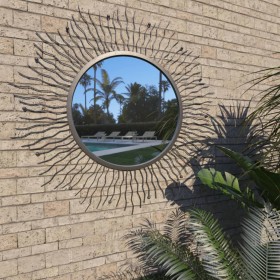 Espejo de pared de jardín con forma de sol 80 cm negro