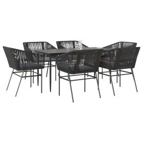 Set de comedor de jardín 7 piezas cojines ratán sintético negro en Conjuntos de jardín | Comprar online en Foro24