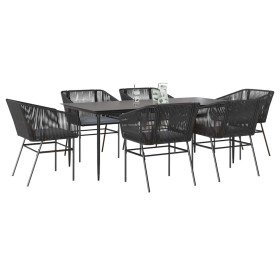 Set de comedor de jardín 7 piezas cojines ratán sintético negro