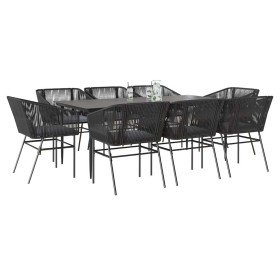 Set de comedor jardín 9 piezas cojines ratán polivinílico negro en Conjuntos de jardín | Comprar online en Foro24
