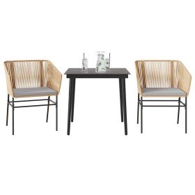 Juego de comedor jardín 3 piezas cojines ratán sintético marrón