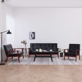 3-teilige Sofagarnitur aus schwarzem Kunstleder von vidaXL, Sofas - Ref: Foro24-278398, Preis: 532,05 €, Rabatt: %