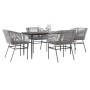 Juego comedor jardín 5 pzas cojines ratán sintético vidrio gris