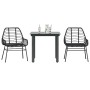 Muebles de jardín 3 piezas ratán sintético vidrio negro