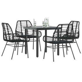 Juego de comedor jardín 5 piezas ratán sintético vidrio negro