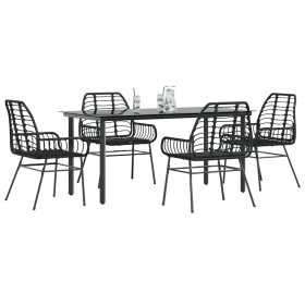Juego de comedor jardín 5 piezas ratán sintético vidrio negro