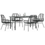 Juego de comedor jardín 5 piezas ratán sintético vidrio negro