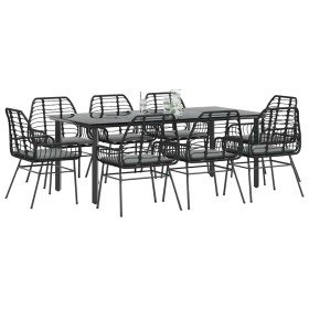 Set de comedor jardín 9 piezas cojines ratán polivinílico negro Set de comedor jardín 9 piezas cojines ratán polivinílico negro