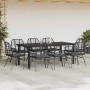 Set de comedor jardín 9 piezas cojines ratán polivinílico negro