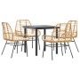 Juego de comedor jardín 5 piezas cojines ratán sintético marrón