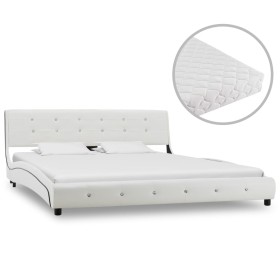 Cama con colchón cuero sintético blanco 160x200 cm de vidaXL, Camas y somieres - Ref: Foro24-277572, Precio: 478,83 €, Descue...