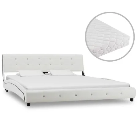 Bett mit weißer Kunstledermatratze 160x200 cm von vidaXL, Betten und Lattenroste - Ref: Foro24-277572, Preis: 487,05 €, Rabat...
