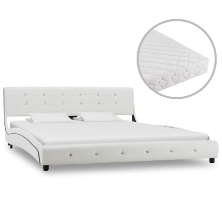 Cama con colchón cuero sintético blanco 160x200 cm de vidaXL, Camas y somieres - Ref: Foro24-277572, Precio: 482,54 €