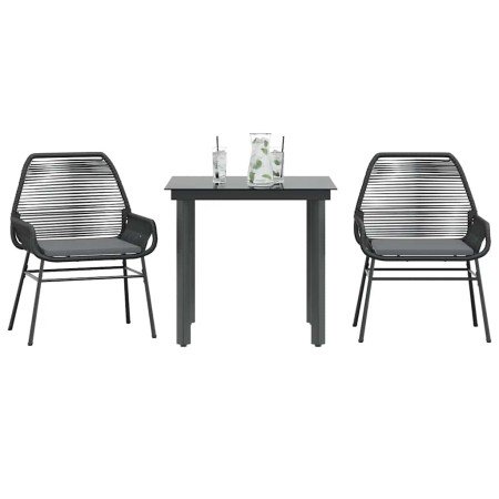 Set comedor jardín 3 pzas cojines ratán sintético vidrio negro en Conjuntos de jardín | Comprar online en Foro24
