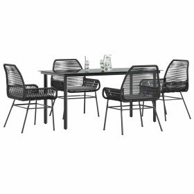 Juego de comedor jardín 5 piezas cojines ratán sintético negro