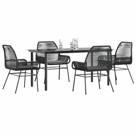 Juego de comedor jardín 5 piezas cojines ratán sintético negro