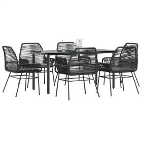 Set de comedor de jardín 7 piezas cojines ratán sintético negro