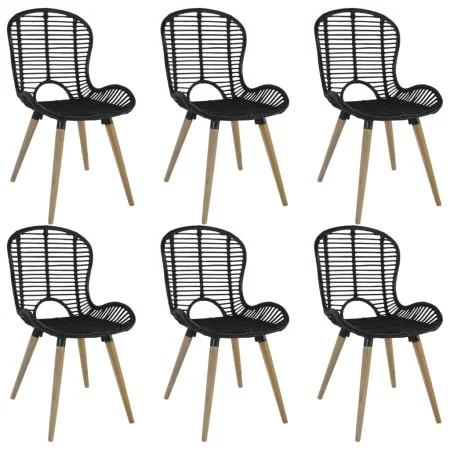Esszimmerstühle 6 Einheiten aus schwarzem Naturrattan von vidaXL, Essstühle - Ref: Foro24-275838, Preis: 512,77 €, Rabatt: %
