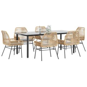 Juego de comedor de jardín 7 pzas con cojines ratán PE marrón Juego de comedor de jardín 7 pzas con cojines ratán PE marrón