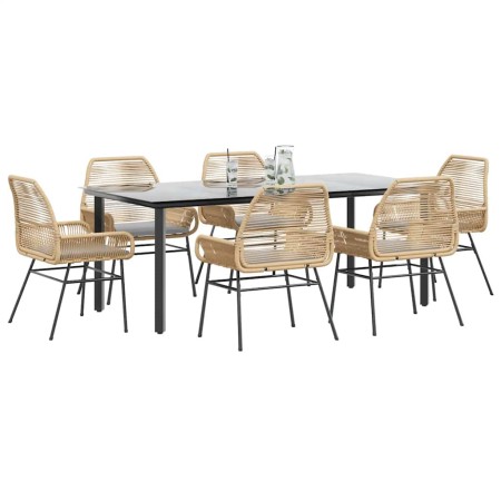 Juego de comedor de jardín 7 pzas con cojines ratán PE marrón