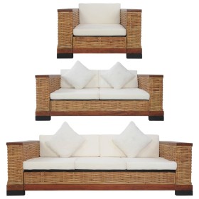 Brown natural rattan 3-piece sofa set with cushions by vidaXL, Sofas - Ref: Foro24-278620, Price: 1,00 €, Discount: %