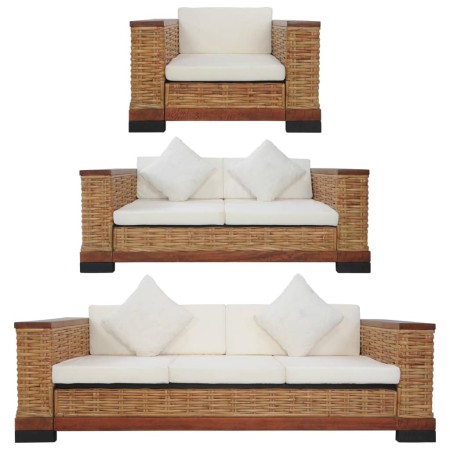 Brown natural rattan 3-piece sofa set with cushions by vidaXL, Sofas - Ref: Foro24-278620, Price: 1,00 €, Discount: %