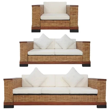 Brown natural rattan 3-piece sofa set with cushions by vidaXL, Sofas - Ref: Foro24-278620, Price: 1,00 €, Discount: %