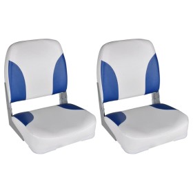 2x Asiento barco respaldo plegable cojín azul blanco 41x36x48cm