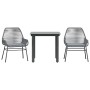 Juego comedor jardín 3 pzas cojines ratán sintético vidrio gris
