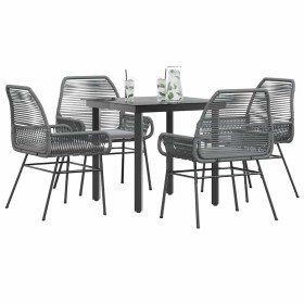 Juego comedor jardín 5 pzas cojines ratán sintético vidrio gris