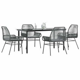 Juego comedor jardín 5 pzas cojines ratán sintético vidrio gris