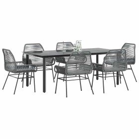 Juego comedor jardín 7 pzas cojines ratán sintético vidrio gris Juego comedor jardín 7 pzas cojines ratán sintético vidrio gris