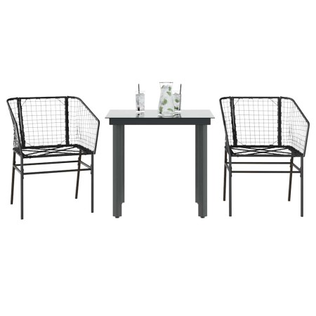 Muebles de jardín 3 piezas ratán sintético vidrio negro