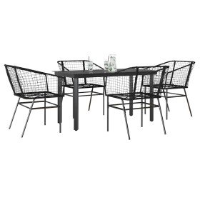 Juego de comedor jardín 5 piezas ratán sintético vidrio negro