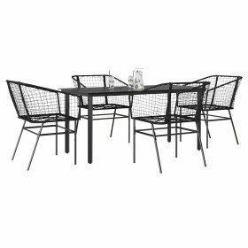 Juego de comedor jardín 5 piezas ratán sintético vidrio negro