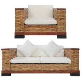 2-teilige braune Sofagarnitur aus natürlichem Rattan mit Kissen von vidaXL, Sofas - Ref: Foro24-278618, Preis: 905,09 €, Raba...