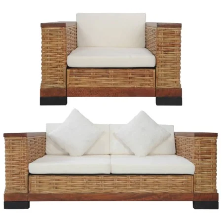 2-Piece Brown Natural Rattan Sofa Set with Cushions by vidaXL, Sofas - Ref: Foro24-278618, Price: 880,57 €, Discount: %