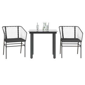 Set comedor jardín 3 pzas cojines ratán sintético vidrio negro en Conjuntos de jardín | Comprar online en Foro24