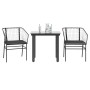 Set comedor jardín 3 pzas cojines ratán sintético vidrio negro