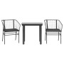 Set comedor jardín 3 pzas cojines ratán sintético vidrio negro