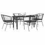 Juego de comedor jardín 5 piezas cojines ratán sintético negro