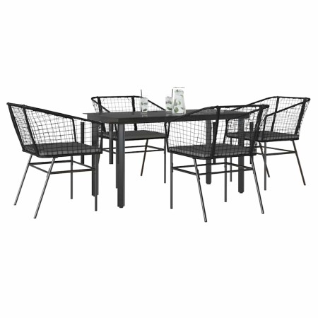 Juego de comedor jardín 5 piezas cojines ratán sintético negro