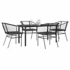 Juego de comedor jardín 5 piezas cojines ratán sintético negro en Conjuntos de jardín | Comprar online en Foro24
