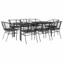 Set de comedor jardín 9 piezas cojines ratán polivinílico negro