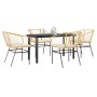 Juego de comedor jardín 5 piezas cojines ratán sintético marrón