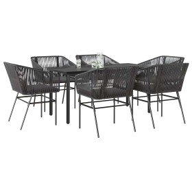 Set de comedor de jardín 7 piezas cojines ratán sintético negro Set de comedor de jardín 7 piezas cojines ratán sintético negro