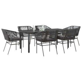 Set de comedor de jardín 7 piezas cojines ratán sintético negro