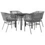 Juego comedor jardín 5 pzas cojines ratán sintético vidrio gris