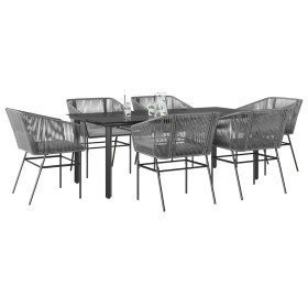 Juego comedor jardín 7 pzas cojines ratán sintético vidrio gris